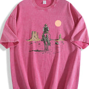 Cowboy on Horse Desert Vintage Washed T-Shirt in Red