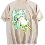 1pc Frog Sitting Sofa Vintage Washed T-Shirt in Beige