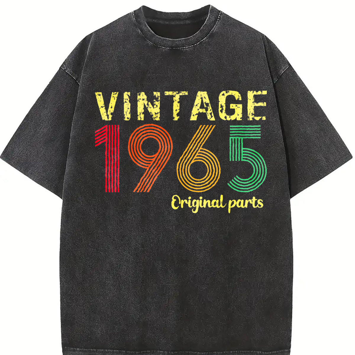 61st Birthday 1965 Original Parts Vintage Washed T-Shirt in Black