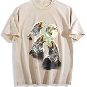 Eagle Howling to Moon 90s Vintage Washed T-Shirt in Beige