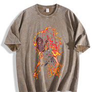 Yoriichi Tsugikuni Demon Slayer – Sun Breathing Flame vintage washed oversized T-shirt in Brown