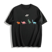 UFO Dinosaur Retro Cotton T-Shirt in Black
