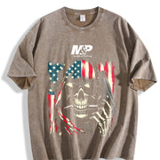 M&P by Smith & Wesson Skull American Flag Vintage Washed T-Shirt in Brown