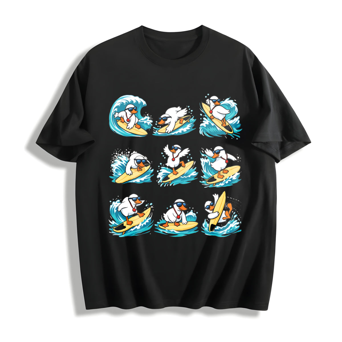 Surfing Goose Surfer Cotton T-Shirt in Black