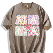 Coquette Bow Mama Floral Mom Vintage Washed T-Shirt in Brown