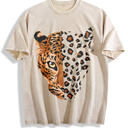 Ladies' Retro Imitation Old with Letter Printing Vintage Washed T-Shirt in Beige