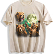 Bear Moon Retro Grizzly Bears Vintage Washed T-Shirt in Beige