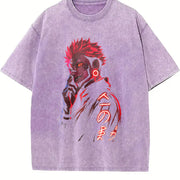 Ryomen Sukuna Jujutsu Kaisen Heavy Neon Red Anime vintage washed oversized T-shirt in Purple
