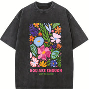 Black Semi-sheer with Positive Affirmation Lettering Vintage Washed T-Shirt in Black