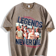 Retro 1990s Sandlot Legends Never Die Vintage Washed T-Shirt in Brown