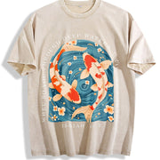 Christian Koi Patterned Vintage Washed T-Shirt in Beige