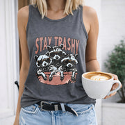 Raccoons Wearing Glasses in Tub Regular Vest Women's Color Cotton Tank Top in Gray