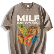 Milf Man I Love Frogs 90s Vintage Washed T-Shirt in Brown