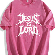 Jesus Is Lord Bold Metal Christian Faith Vintage Washed T-Shirt in Red