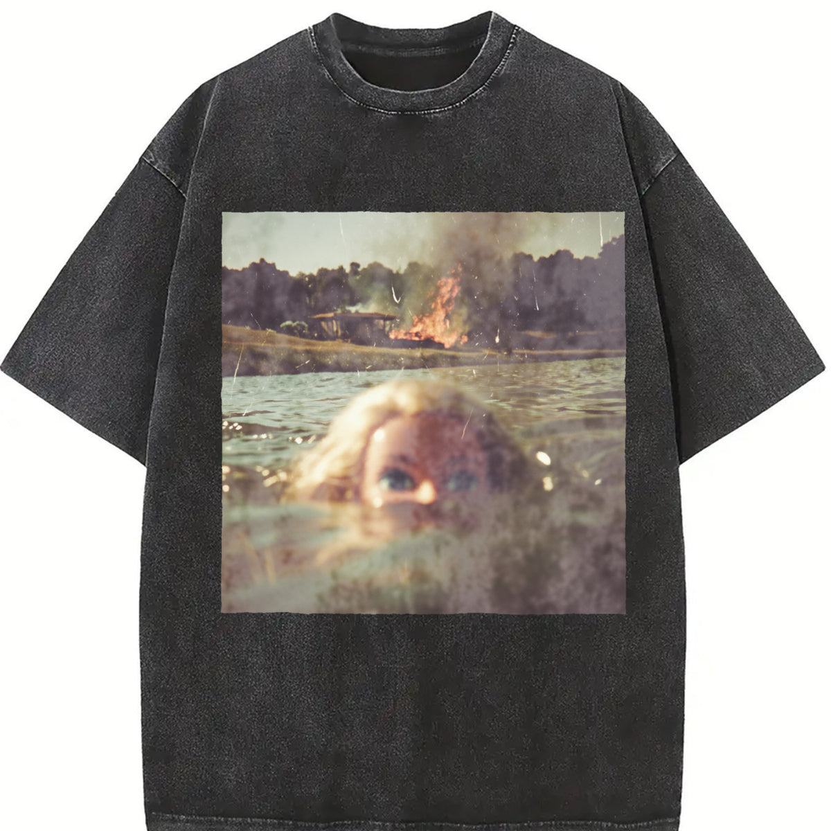 Cat in Water Meme Vintage Washed T-Shirt in Black
