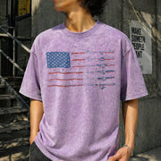 Personalized Name American Flag Vintage Washed T-Shirt in Purple