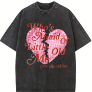 European and American with Heart Vintage Washed T-Shirt in Black