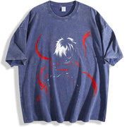 Tokyo Ghoul Ken Kaneki Red Eyes Mask Anime manga movie vintage washed oversized T-shirt in Blue