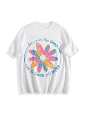 Focus on the Good Flowers Cotton T-Shirt in White