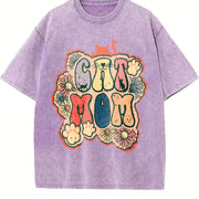 Cat Mom Retro Wax Retro Brand Vintage Washed T-Shirt in Purple