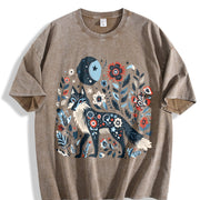 Short-sleeve with Fox & Vintage Washed T-Shirt in Brown