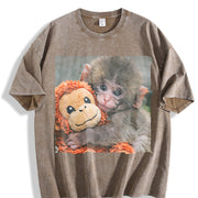 Cat with Monkey Plush Vintage Washed T-Shirt in Brown