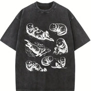 Sea Otter 90s Tattoo Vintage Washed T-Shirt in Black