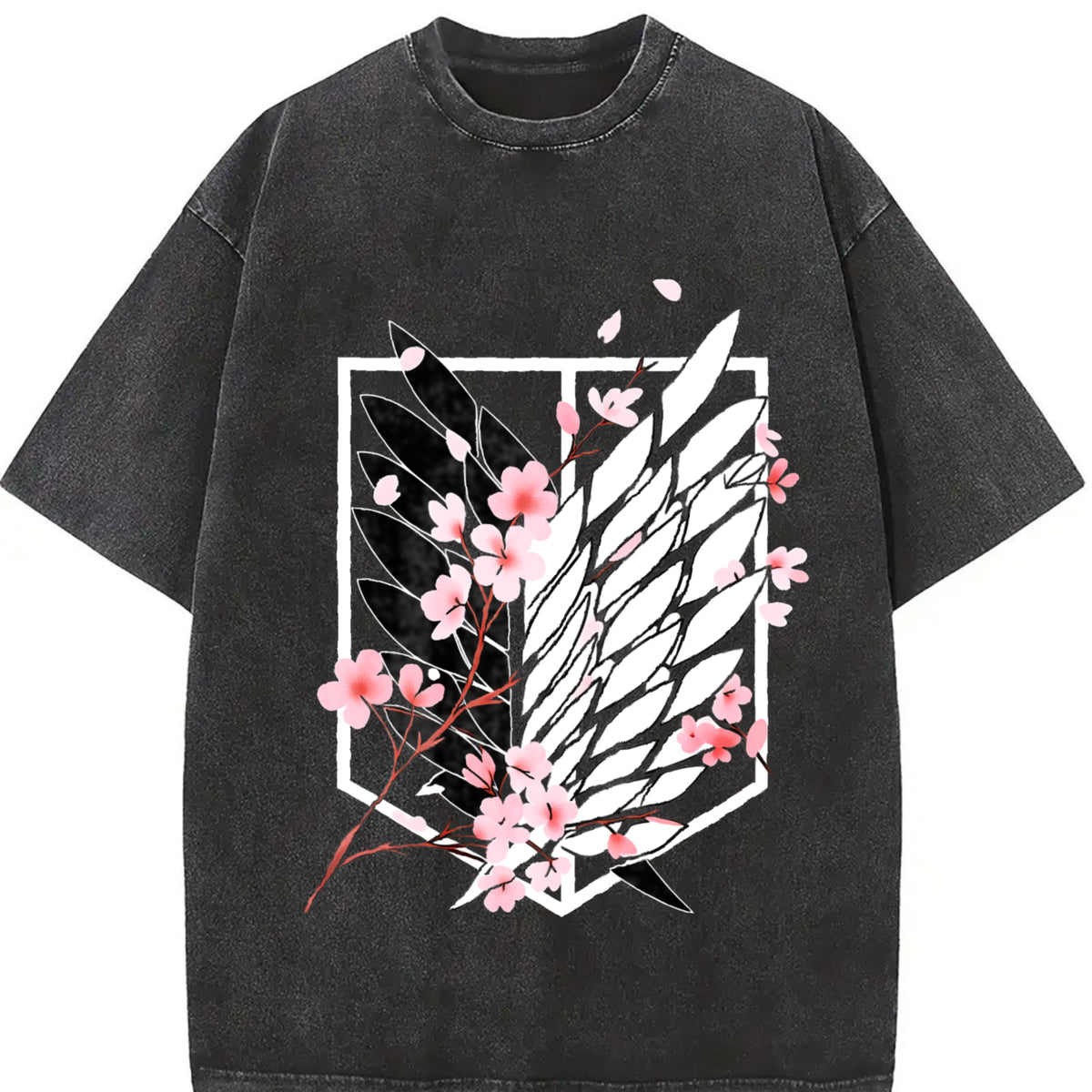 Eren AOT Wings of Freedom Anime 2025 vintage washed oversized T-shirt in Black