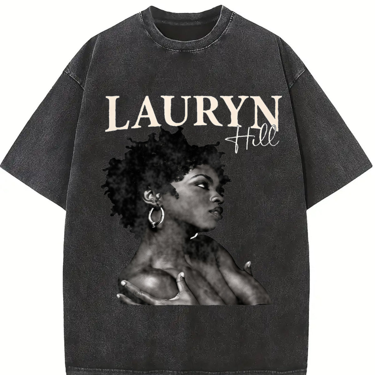 Lauryn Hill Portrait Tank Vintage Washed T-Shirt in Black