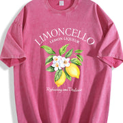 Letter Fruit Limoncello Lemon Commute Versatile Retro Vintage Washed T-Shirt in Red