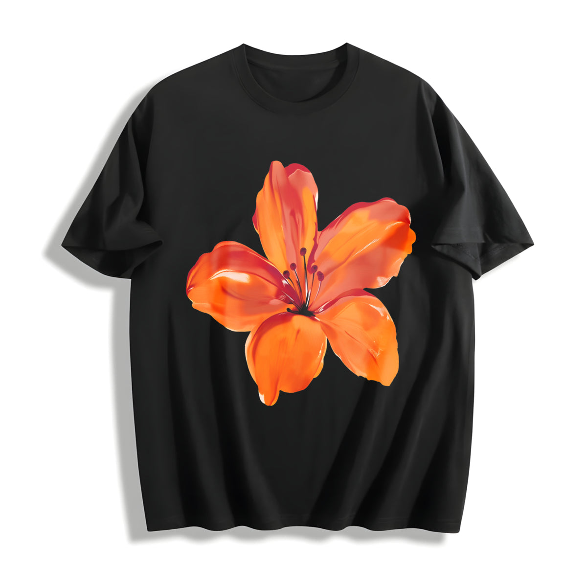 Floral Off Shoulder Cotton T-Shirt in Black