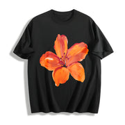 Floral Off Shoulder Cotton T-Shirt in Black