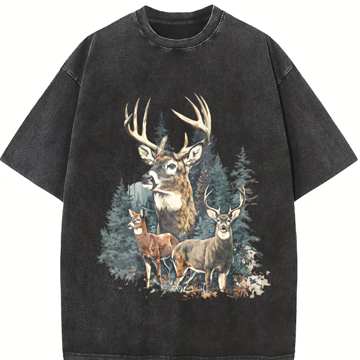 Deer Retro 90s Western Cute Country Hunting Season Country Vintage Washed T-Shirt in Black
