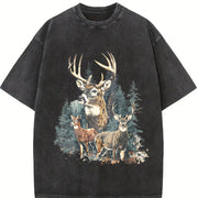 Deer Retro 90s Western Cute Country Hunting Season Country Vintage Washed T-Shirt in Black