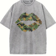 Camo Lip Soft Knit Breathable & vintage washed oversized T-shirt in Gray