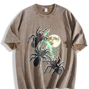 Spider Moon 90s Retro ® Gothic Dark Art Y2k Vintage Washed T-Shirt in Brown