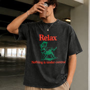 Relax Nothing Is Under Control Vintage Washed T-Shirt in Black
