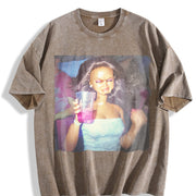 Drinking Party Doll Vintage Washed T-Shirt in Brown