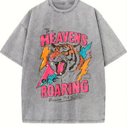 The Heavens are Roaring Bible verse Faith sayings vintage washed oversized T-shirt in Gray