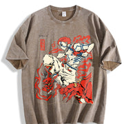 Akaza Upper Moon 3 Demon Slayer Infinity Castle Arc vintage washed oversized T-shirt in Brown