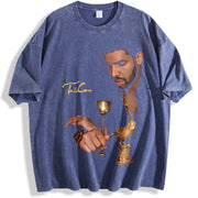 Drake Take Care Album Bootleg DesignFashion M-5XL vintage washed oversized T-shirt in Blue