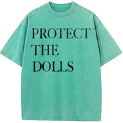 Protect the Dolls – Feminist Empowerment Message vintage washed oversized T-shirt in Blue