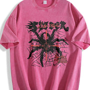 250gsm Retro Spider with Black & Red Gothic Vintage Washed T-Shirt in Red