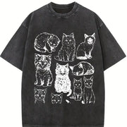 Cats 90s Tattoo Retro ® Y2k Kitten Vintage Washed T-Shirt in Black