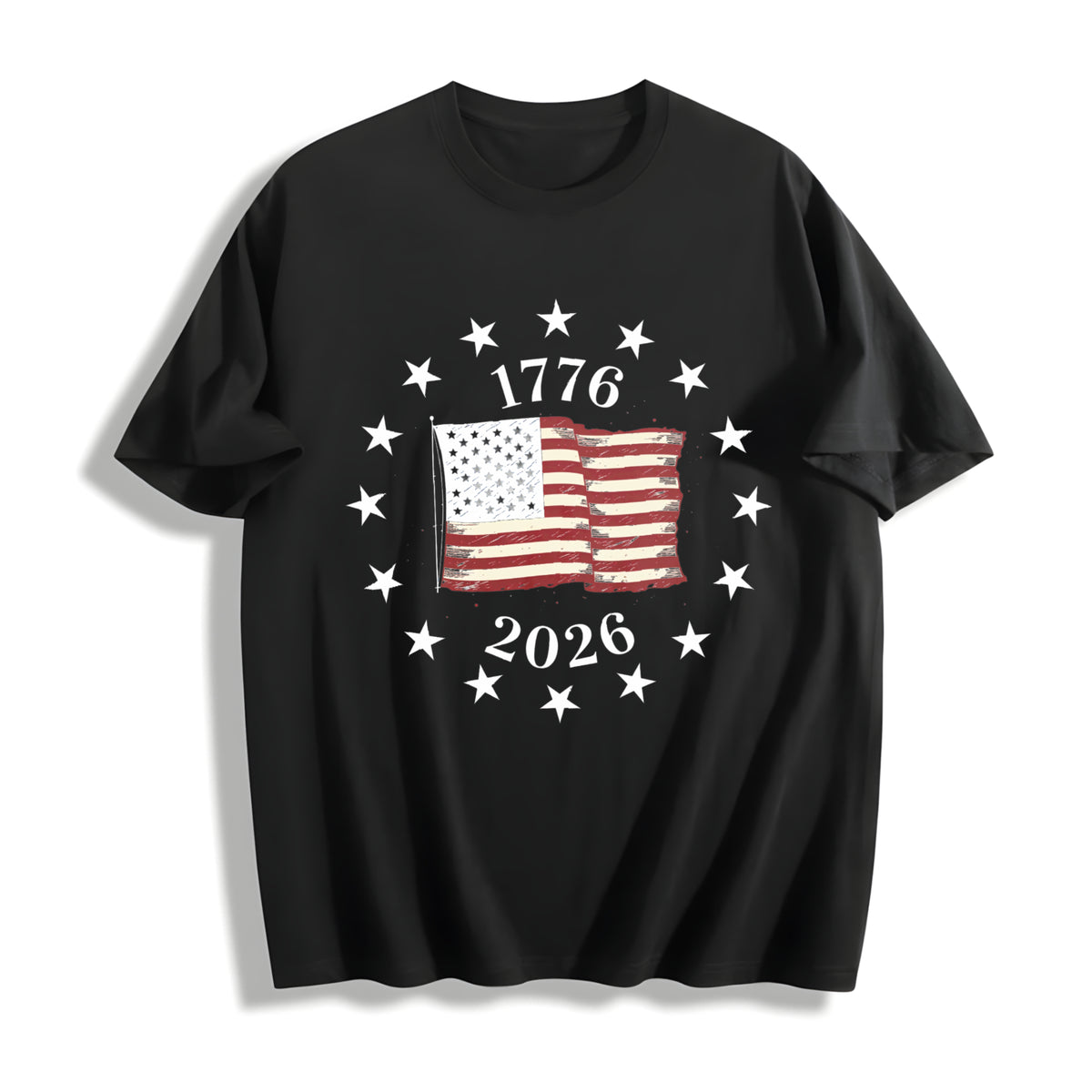 1776-2026 Anniversary Flag Cotton T-Shirt in Black