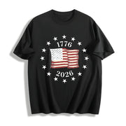 1776-2026 Anniversary Flag Cotton T-Shirt in Black