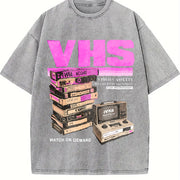Faded a Fun Retro VHS Tape Vintage Washed T-Shirt in Gray