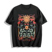 Boho Floral Art Nouveau Cotton T-Shirt in Black