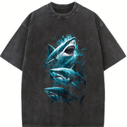 Three Sharks Retro ® Shark Vintage Washed T-Shirt in Black