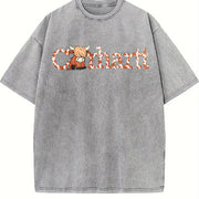 Cute Western Wind Highland Cow Farm Vintage Washed T-Shirt in Gray